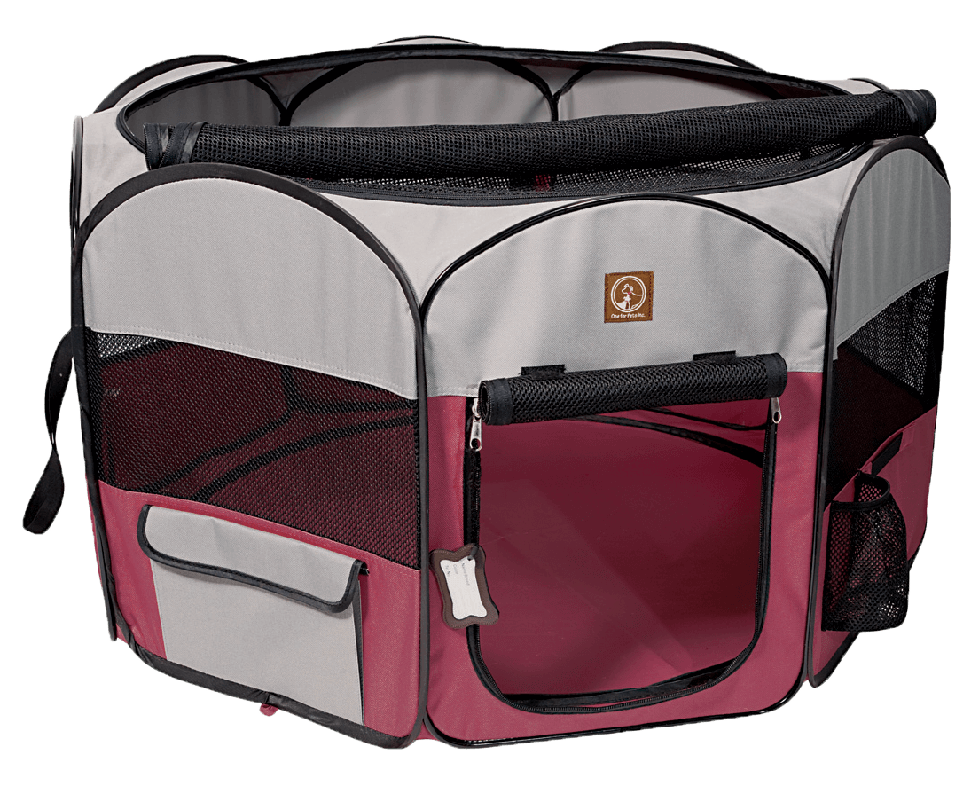 One for Pets Fabric Portable Playpen - Fuchsia/Grey - Small