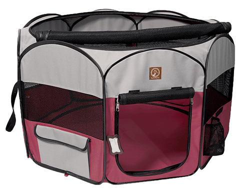 One for Pets Fabric Portable Playpen - Fuchsia/Grey - Small