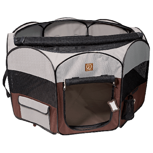 One for Pets Fabric Portable Playpen - Grey/Brown - Small
