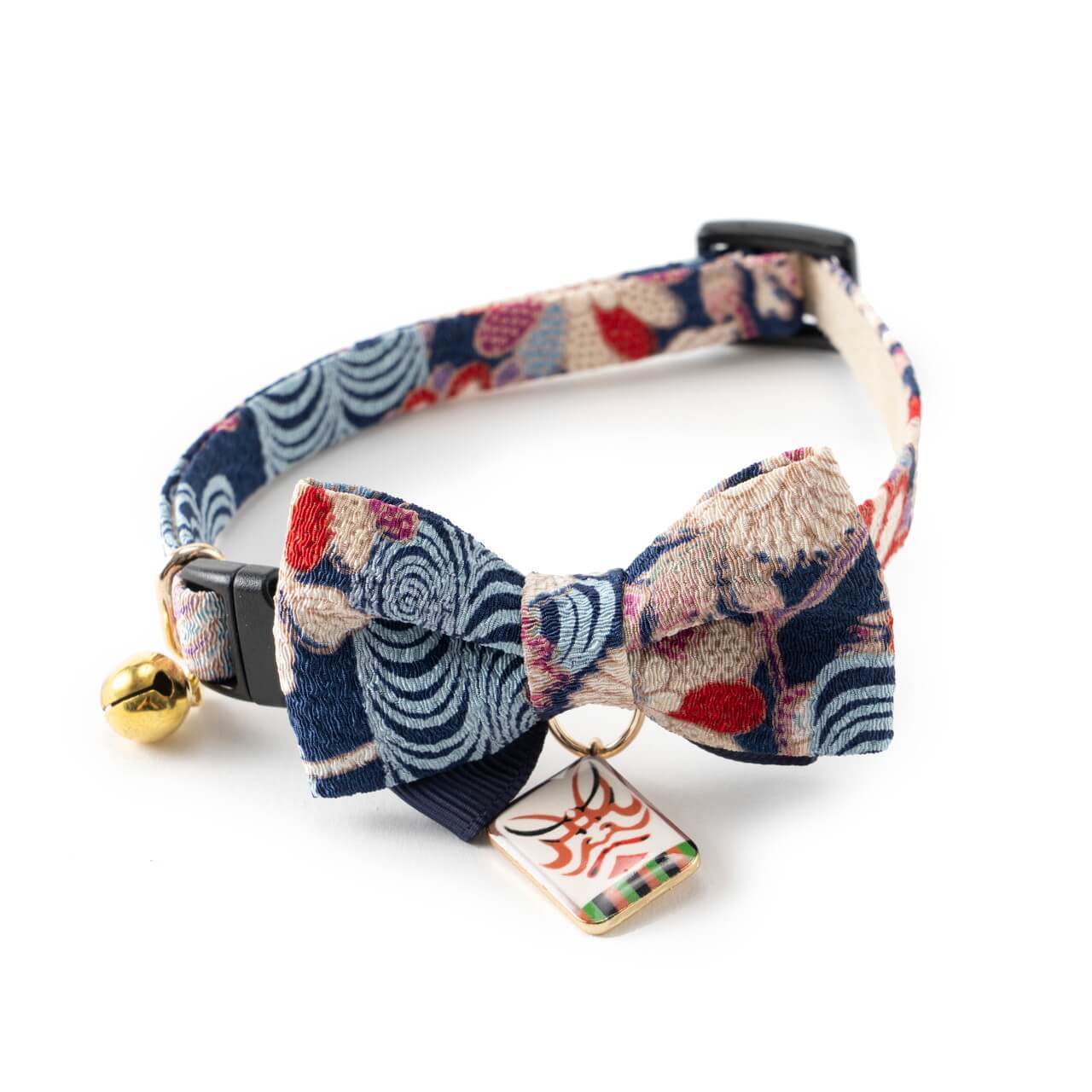 Necoichi Kabuki Charm Bow Tie Cat Collar (Navy)