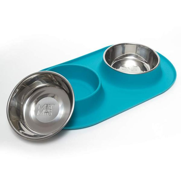 MEDIUM DOUBLE SILICONE with S/S BOWLS-BLUE