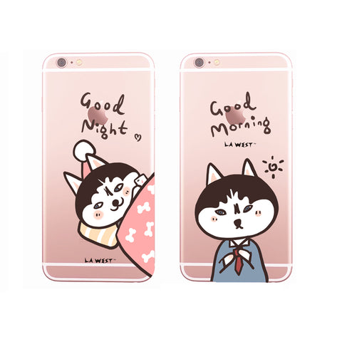 Phone case Husky Couple Good Morning Painted